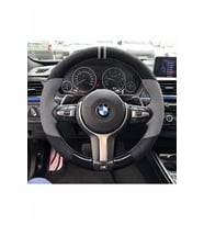 BMW F10 / F11 Dikme Direksiyon Kılıfı Delikli Deri Parlak Siyah Gri Detay Çift Yüzük ve Dikiş 2013-2017