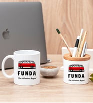 Kişiye Özel Vosvos Minibüs Tasarımlı Beyaz Kupa ve Kalemlik