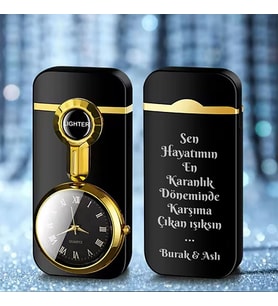 Kişiye Özel İsimli ve Sözlü Metal Rüzgar Geçirmez Saatli Gazlı Tasarım Çakmak