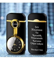 Kişiye Özel İsimli ve Sözlü Metal Rüzgar Geçirmez Saatli Gazlı Tasarım Çakmak