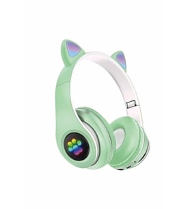 Pazariz Rgb Işıklı Kedi Kulaklı Kulaküstü Bluetooth Kulaklık Yeşil