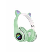 Pazariz Rgb Işıklı Kedi Kulaklı Kulaküstü Bluetooth Kulaklık Yeşil