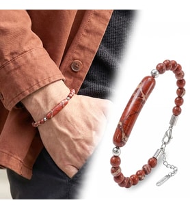 Moncuk Design Kırmızı Jasper Doğaltaş Çelik Halat Ve Çelik Klipsli Bileklik 33512B19D5