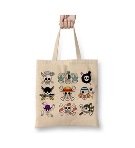 One Piece Full Skull Beyaz Bez Çanta Uzun Saplı Alışveriş Çantası Plaj Çantası
