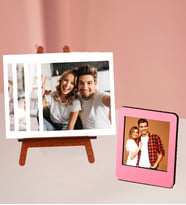 Kişiye Özel 4 Polokart Fotoğraflı Şövale Ve Pembe Ahşap Mdf Çerçeve