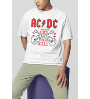 I Wanna Rock & Roll AC DC Baskılı Unisex Oversize Tişört