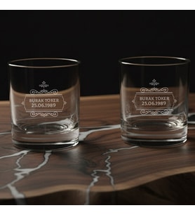 Babaya Hediye Özel Kutulu 2’li Glasgow Whiskey İsim Yazılı Bardak Seti