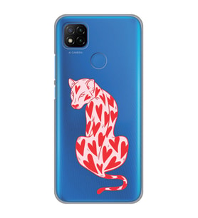 Redmi 9C / Redmi 10A Uyumlu Çita ve Kalp Desenli Şeffaf Telefon Kılıfı