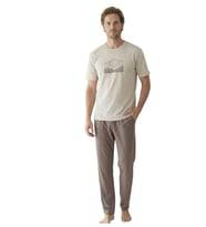 Donwear Erkek %100 Pamuk Penye Yazlık Kısa Kollu Pijama Takımı 26050643 (Bej)