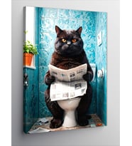 Kanvas Tablo Tuvalette Gazete Okuyan Kedi