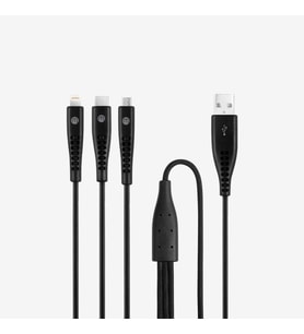 by Ttec Trio Şarj Kablosu USB-A - USB-C/Lightning ile Uyumlu/Micro USB 150cm - Siyah ((2 yıl Ttec garantilidir)
