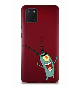 Samsung Galaxy A81 Soft Premier Kapak Plankton Tasarımlı Silikon Kılıf - Mürdüm (Şeffaf)