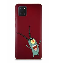 Samsung Galaxy A81 Soft Premier Kapak Plankton Tasarımlı Silikon Kılıf - Mürdüm (Şeffaf)