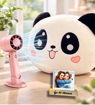 Kişiye Özel Panda Polar Yastık & Mini Şarjlı El Fanı 3 Kademli Turbo