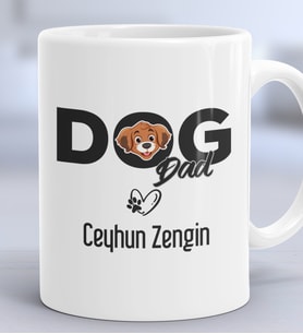 Kişiye Özel Dog Dad Hediye Kupa Bardak Köpek Babası (Beyaz)