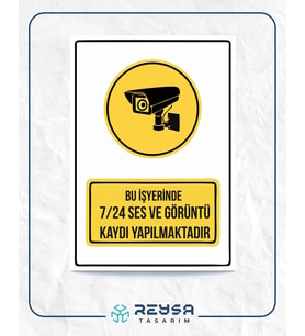 bu iş yerinde 7/24 ses ve görüntü kaydı yapılmaktadır 21x28 Arkası Sticker