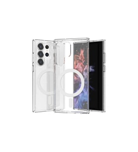 Samsung Galaxy S23 Ultra Uyumlu Kılıf M-safe Şarj Özellikli Parlayan Simli Saydam Renkli Zore Allstar Kapak (Şeffaf)
