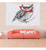 Bilge Baykuş I see You Leke Tutmaz Kadife Dokulu Kumaş Duvar Örtüsü Duvar Halısı Tapestry (Gri)