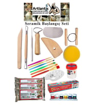Seramik Başlangıç Boyama Seti 24 Parça 1 Paket Kil Hamuru Fırça Palet Akrilik Boya Modelaj Modelleme Heykel Ebeşuar (Karışık)