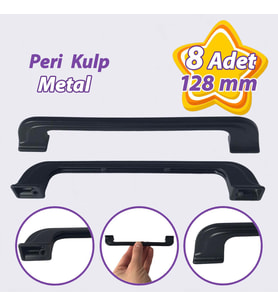 8 Adet Peri Kulp 128 mm Siyah Mutfak Kulpu Çekmece Dolap Kapak Kulbu Metal  Mobilya Dolabı Kulpları 