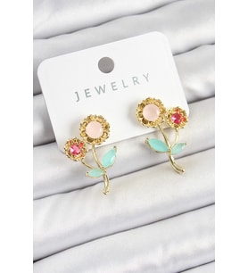 Pirinç Renkli Zirkon Taşlı Papatya Model Gold Renk Kadın Küpe 5886 - SSSSSS9021-7574