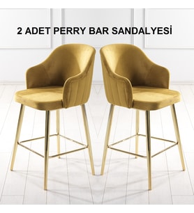 2 ADET PERRY ADA MUTFAK VE BAR SANDALYESİ - BAR TABURESİ - SİLİNEBİLİR BABYFACE KUMAŞ - METAL AYAK