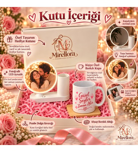 Mirellora Fotoğraflı LED Ayna Hediye Seti – Kişiye Özel Kupa ve Ahşap Altlık