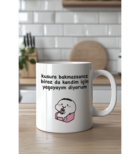 Mizahi Yazılı Sevimli Tasarımlı 330ml Baskılı Beyaz Seramik Kupa Bardak