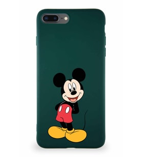 Apple iPhone 7 Plus Soft Premier Kapak Mickey Mouse-B Tasarımlı Silikon Kılıf - Yeşil (Şeffaf)