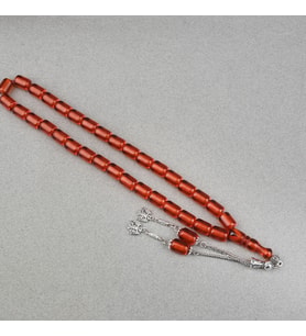 Ateş Kehribar Alpaka Püsküllü Kapsül Kesim 9x12mm Tesbih - Şeffaf Karamel