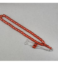 Ateş Kehribar Alpaka Püsküllü Kapsül Kesim 9x12mm Tesbih - Şeffaf Karamel