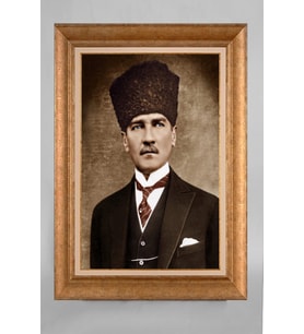 EV İŞYERİ OFİS İÇİN ALTIN ÇERÇEVELİ PASPARTULU ATATÜRK TABLO S603