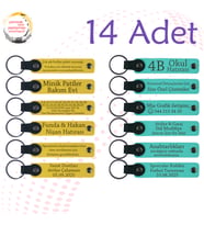 Sarı & Turkuaz, Arkadaşlara Doğum Günü Anısı, 14'lü Set, Kişiye Özgü İsim Ve Mesajlı Anahtarlık