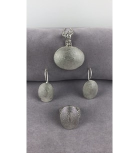 Telkari parmak izi oval gümüş kadın set