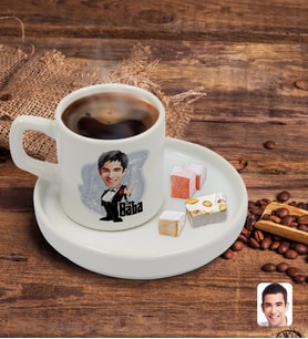 BK Gift Kişiye Özel Sunum Tabaklı Baba Godfather Karikatürlü Türk Kahvesi Fincanı Model 1