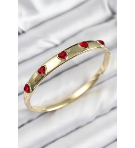 Pirinç Zirkon Taşlı Kırmızı Kalp Model Gold Renk Kadın Kelepçe 5886