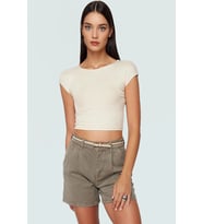 Bisiklet Yaka Fitted Crop Örme Bluz Viskon Ribana Yazlık Profesyonel Görünüm Özel Tasarım
