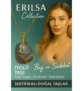 Sertifikalı Tel Sargılı Doğal İyolit Taşı Kolye – Altın Kaplama Sezgi ve Farkındalık Taşı (Çok Renkli)