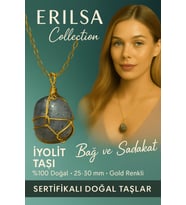 Sertifikalı Tel Sargılı Doğal İyolit Taşı Kolye – Altın Kaplama Sezgi ve Farkındalık Taşı (Çok Renkli)