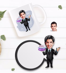 BK Gift Kişiye Özel Erkek Doğum Günü Karikatürlü Beyaz Kupa ve Ahşap Bardak Altlığı Hediye Seti-2