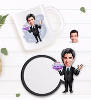 BK Gift Kişiye Özel Erkek Doğum Günü Karikatürlü Beyaz Kupa ve Ahşap Bardak Altlığı Hediye Seti-2