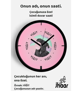 İsme Özel Sevimli Köpek Çocuk Odası Duvar Saati Orta Boy 30 cm Siyah Camlı Sessiz