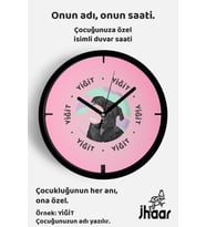 İsme Özel Sevimli Köpek Çocuk Odası Duvar Saati Orta Boy 30 cm Siyah Camlı Sessiz