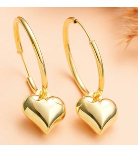 Gümüş Gold Kalp Sallantılı Kadın Küpe