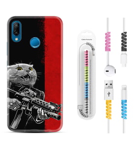 Huawei P20 Lite Mate 10 20 Lite Pro P40 Lite KılıfKablo Koruma Spiral Silikon Çılgın Kedi 1674