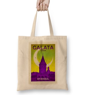 Galata Kulesi Bez Çanta Uzun Saplı
