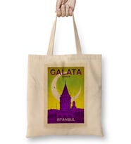 Galata Kulesi Bez Çanta Uzun Saplı