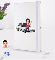 BK Gift Kişiye Özel Plakalı Erkek Tofaş Doğan SLX Karikatürlü Beyaz Termo Deri Defter 16x24cm Model 1