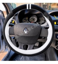 Renault Kangoo 2 Dikme Direksiyon Kılıfı Parlak Siyah Beyaz Detaylı Beyaz Çift Yüzük ve Dikiş 2013-2021