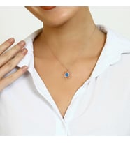 OPAL TAŞLI GÜNEŞ KOLYE - 925 AYAR GÜMÜŞ KOLYE (Mavi)